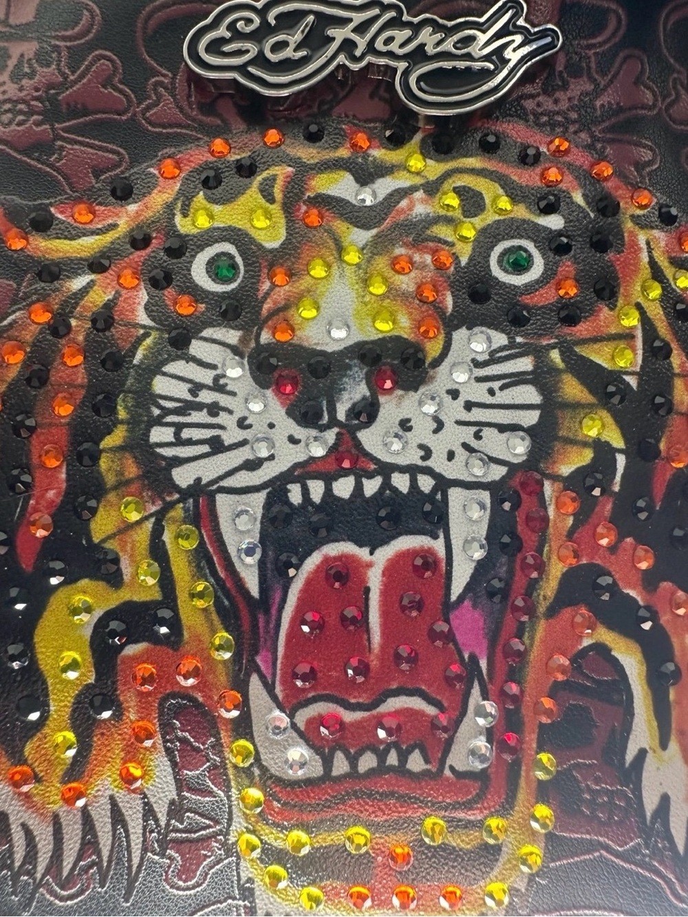 Ed Hardy Graphic Rhinestone Tiger Clutch / Shoulder Bag NWT - Picture 3 of 6